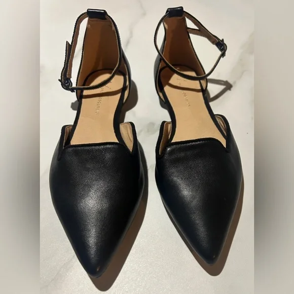 Anthropologie Anthropology Flat Ankle Strap Blk Leather Dorsey - - Picture 3 of 6